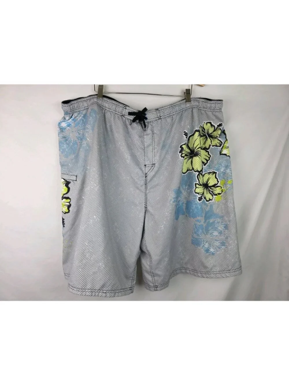 Burnside Mens Swim Trunks Size 3X Blue Striped Floral Lined Swimsuit Swim Shorts